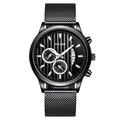 YOLAKO stylish black men's business quartz watch with mesh strap and calendar display - Black Dial Black Strap