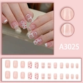 Unghie finte quadrate rosa e bianche con punte french, pois e motivi a griglia - Stile Plaid a Pois Francese Rosa (A3025)