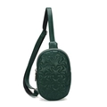 Dark green crossbody waist bag with star quilted faux leather design and canvas strap - Green