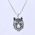 Punk style stainless steel wolf head pendant necklace with vintage silver finish box chain - Realistic 3D Wolf Head Style (D0907-1)