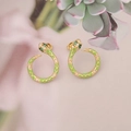Snake stud earring in gold plating with green enamel and sparkling cubic zirconia - Green