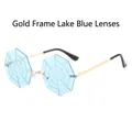 Rimless gold sunglasses with light blue spider web lenses and octagonal metal frame - Gold Frame Lake Blue Lens