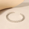 Detail of silver geometric open cuff bracelet with hammered texture and modern design - SB22041601S-Silver Hammered Disc Stitching Open Bangle