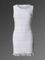 Abito corto bianco senza maniche con punto smock, bordo a balze e maglia a coste - S / Bianco