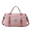 Pink quilted nylon travel bag with dual handles and detachable shoulder strap for women - Large / Peach Blossom Pink