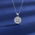 Silver-plated necklace featuring a round floral cluster pendant with a sparkling zircon - Xl-50 [with Cross Chain]