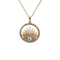 Collar dorado con colgante de ojo turco de circonita y esmalte de corazón azul - 0390 Mal de Ojo Redondo + Cadena O