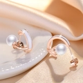 Elegant rose gold arch stud earrings featuring a white pearl and mother of pearl inlay - Rose Gold U-Shape Pearl Earrings (C23)