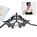 Elegant black lace masquerade mask with intricate vintage embroidery and ribbon ties - 06 Cross