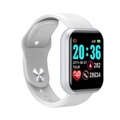 Y68 smartwatch featuring white silicone strap and silver frame with heart rate monitoring - White