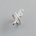 Detailed view of silver snake ring featuring intricate scale textures and open design - Adjustable Open / White Gold