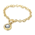Bracelet rétro en acier titane doré avec pendentif cristal gris et fermoir T - Style Chaîne Dorée Strass Gris (KB162172-Z)