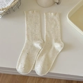 Confetti knit mid-calf socks in off-white with ribbed texture and colorful specks - Cream