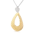 Minimalist teardrop pendant necklace in mixed gold and silver tones with woven texture - Gold Silver Two-tone Hollow Diagonal Stripe Water Drop Pendant (KP28768-K)