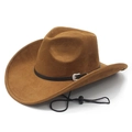 Classic brown faux suede western cowboy hat with decorative band and adjustable chin cord - M(56-58cm) / Khaki