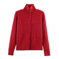 Cardigan rosso in maglia con collo alto, bottoni frontali e design a coste fini - Taglia S / Rosso
