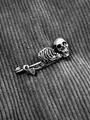 Gothic punk style skull safety pin brooch in vintage silver finish with skeleton design - Antique Silver