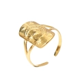 Detailed view of an adjustable gold-plated ring with sun, moon, and star engravings - Star Moon Embossed Shield Open Ring / Gold