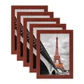 Set of 5 minimalist dark walnut wood grain frames with Eiffel Tower art prints - Redwood