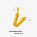 Golden stainless steel chubby letter V pendant jewelry with size measurements - Letter V - Gold