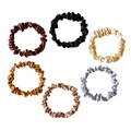 Set of six colorful satin silk scrunchies in assorted earthy and neutral tones - Small Size Set of 6 / Multicolor