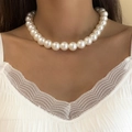 Elegant Baroque style choker with large faux pearls and vintage metal OT toggle clasp - Gold Large Pearl Necklace