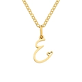 Golden stainless steel letter E pendant necklace with tiny hollow heart detail on link chain - Letter E (E-Gold) / Gold