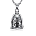 Ciondolo a campana per moto stile punk con motivo tirapugni su una catena a maglie - Collana con pendente a campana tirapugni / Colore Acciaio (Pendaglio + Gancio per Pendente)