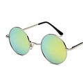 Retro round polarized sunglasses with silver metal frame and green yellow gradient lenses - Silver Frame Gold Reflective C5