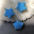 Close-up of blue flocked star pendants with silver rings for DIY jewelry making - Blue Gold