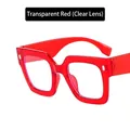 Square oversized blue light blocking glasses in a stylish transparent red frame finish - Transparent Red White Lens