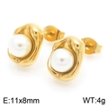 Pendientes de acero inoxidable dorado con perla blanca elegante de 11x8mm - Pendientes de oro