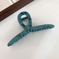 Matte cyan blue hair claw clip with black marble texture for French retro hairstyle - Cross Blue