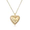 18K gold plated heart pendant necklace with shimmering zircon stones on white background - Hollow Zirconia Heart Style