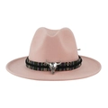 Dettaglio di cappello in feltro rosa con fascia etnica e accessorio in metallo argento - Adulto 58cm Taglia Unica / Rosa Loto