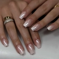 French ballerina press-on nails with milky white pearlescent gradient finish - Bz1405 Elegant And Refined / Jelly Glue + Nail File
