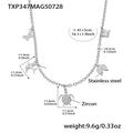 Zilveren stalen halsketting met diverse zirkoon hangers en afmetingen detail - Staal Kleur DIY Ketting (TXP347)
