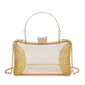 Luxury transparent acrylic evening clutch bag with gold metal frame and rhinestone accents - Gold