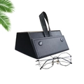 Octagon metal sunglasses and black foldable leather storage case with handle and snaps - Black Oversized (3 Slots - Black Buckle)