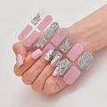 Pink and blue-grey stone marble nail stickers with laser gold foil detailing, style DQ3-096 - Pink Blue Gold Mosaic Terrazzo Texture Style (DQ3-096)