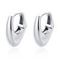 Detailed close-up of silver stainless steel geometric hoop earrings with polished finish - Simple Round Hoop Style (MS-817-4) / Steel