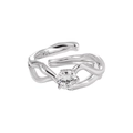 S925 sterling silver hollowed twist ring featuring a brilliant round cut sparkling diamond - 925 Silver / Streamlined Hollow Style (JF1081)