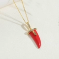 Exquisite 14K gold plated necklace with a vibrant red horn pendant and colorful gemstones - Red Chili Style