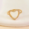 Golden heart-shaped ring with pavé-set white cubic zirconia and minimalist band - Gold - Pave Large Heart