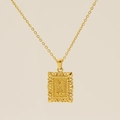 Vintage gold hollow square pendant necklace featuring embossed letter M in 18k gold finish - Letter M