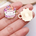 DIY charm featuring a colorful cat in a teacup made of golden alloy for jewelry - Flower Cup Orange Cat - Gold Base