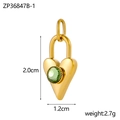 Colgante de corazón dorado con circonita verde, de 2,0 cm de alto y 1,2 cm de ancho total - Oro-Piedra Verde