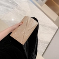 Sparkly champagne gold sequin envelope clutch bag for women with chain strap for evening - Gold