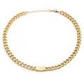 Gold stainless steel Cuban chain necklace with an oval pendant and lobster clasp - Necklace (D705)