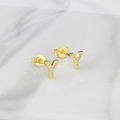 Golden Y-shaped stud earrings with sparkling cubic zirconia on a marble background - Letter Y